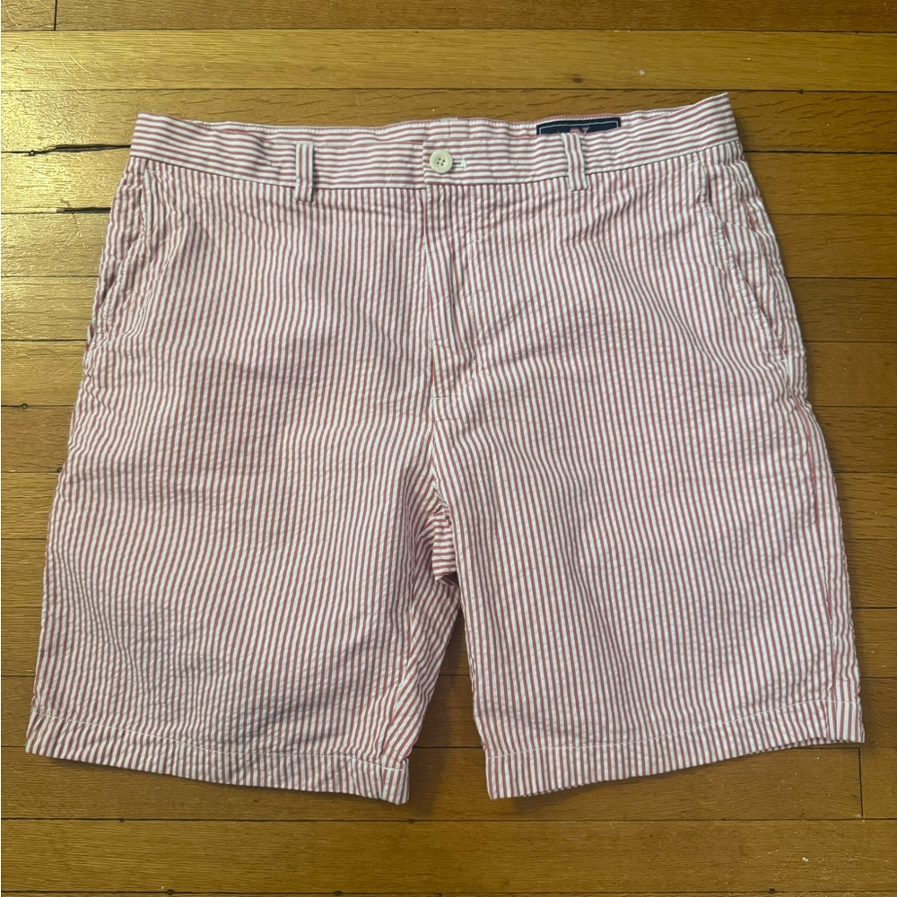 Vineyard Vines Red and White Flat Front Shorts